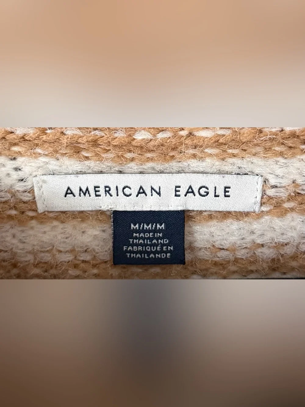 American Eagle Outfitters Cream and Tan Striped Scoopneck Sweater